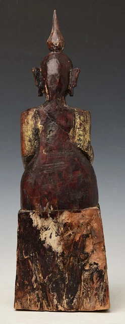 18th Century, Shan, Antique Tai Lue Burmese Wooden Seated Buddha 8