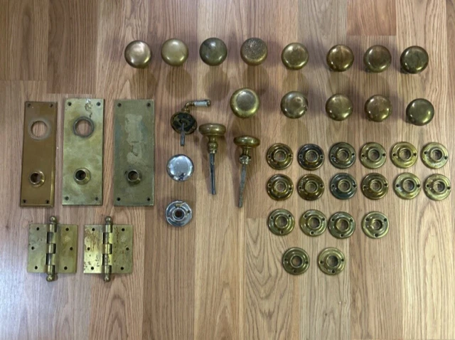 Vintage Antique Door Parts Face Plates and Door Knobs Hinges Lot