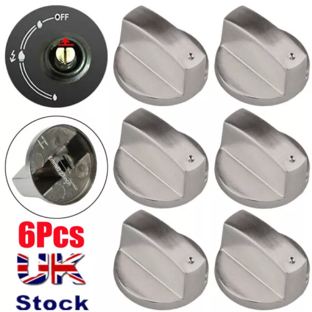 6 Pcs Cooker Knobs Gas Stove Knob Metal 6Mm Gas Stove Control Knobs Adaptors Hob