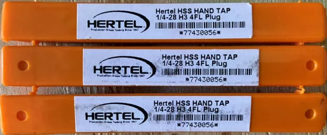 3 New Hertel Hss Hand Tap 1/4-28 H3 4Fl Plug 77430056