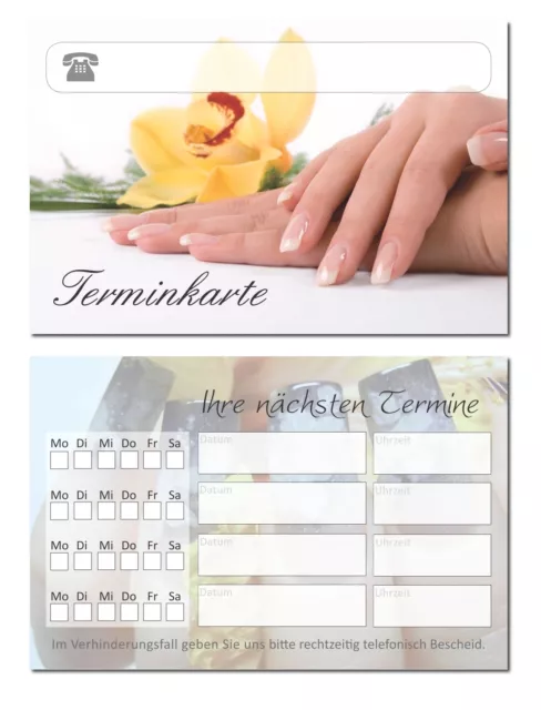 100 x  hochwertige Terminkarten Kosmetik Maniküre Nagelstudio gelb TOP