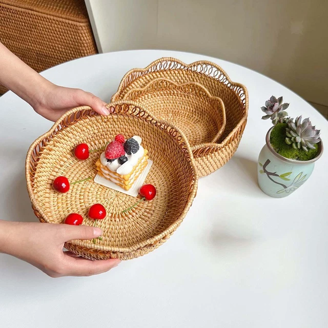 Panier En Osier Avec Couvercle - Rangement Fruits, Alimentaire, Style Bambou, Dimensions 35x35x20 Cm
