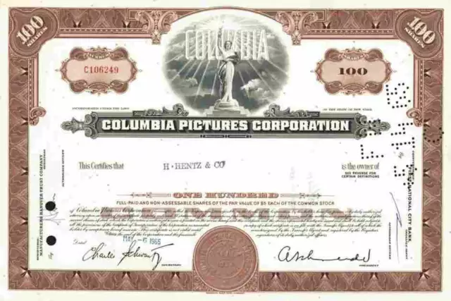 COLUMBIA Pictures 1960er Sony SPE TRI STAR Motion Coca Cola 100 Shares America