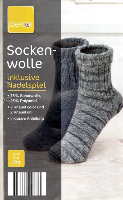 Sockenwolle Set 50g  UNI und BUNT 4 FACH grau Farbton Sockenwolle stricken