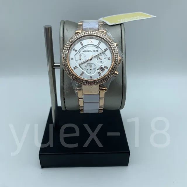 Michael Kors MK5774 Parker Chronograph Rose Gold and White Ceramic Women's Watch