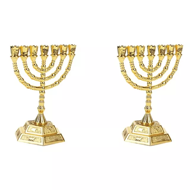 2X Golden Jewish  Portacandele Religioni Candelabri Hanukkah Candeli3202