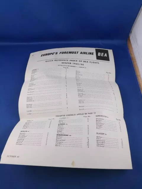 Bea British European Airways Airline Quick Reference Index Flights Winter 1965