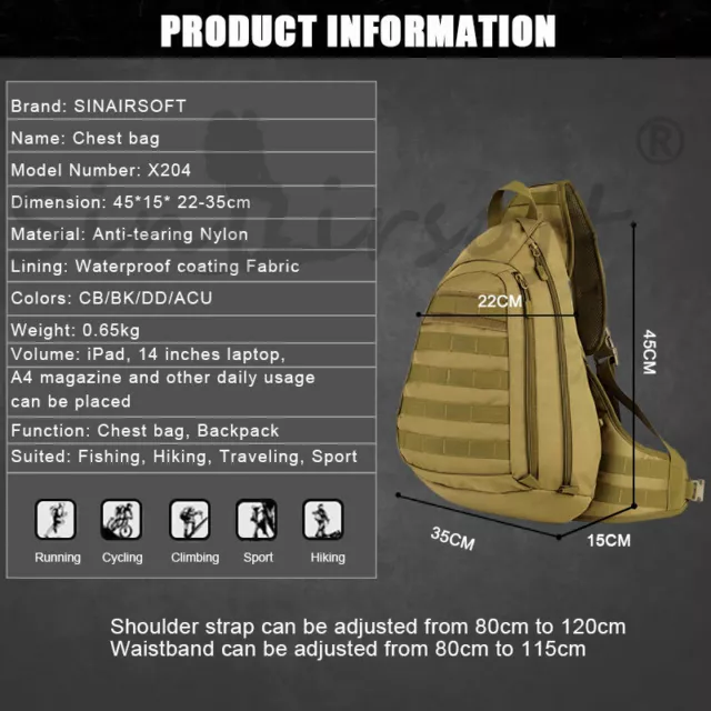 Tactical Military Sling Chest Pack Crossbody Large Laptop Backpack Shoulder Bags 3