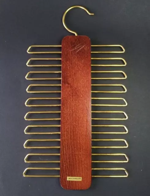 Tie Rack Holder Premium Wooden Brass Belt Hanger Made In England