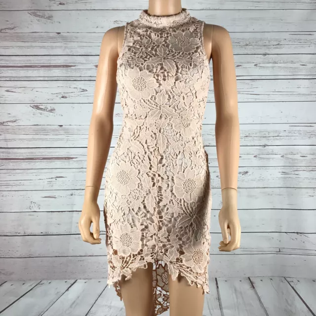 ASTR The Label 'Samantha' Asymmetrical Lace Bodycon Dress Pink NWOT S