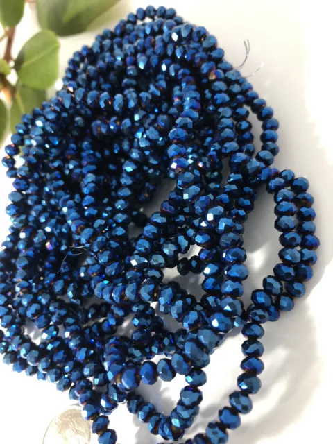 280 Beads Metallic Blue round Crystal Glass Spacer Beads 4x3X1mm