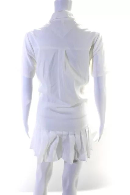 Toccin Womens Drop Waist Short Sleeved Pleated Button Down Dress White Size 4 3
