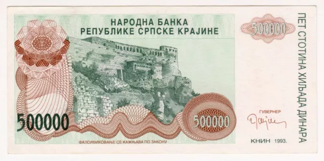 1993 Bosnia Knin 500000 Dinara 0071196 War Paper Money Banknotes Currency