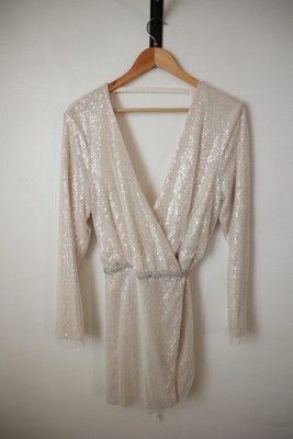 Vera Wang White by Vera Wang Sequin Mini Dress Size 14