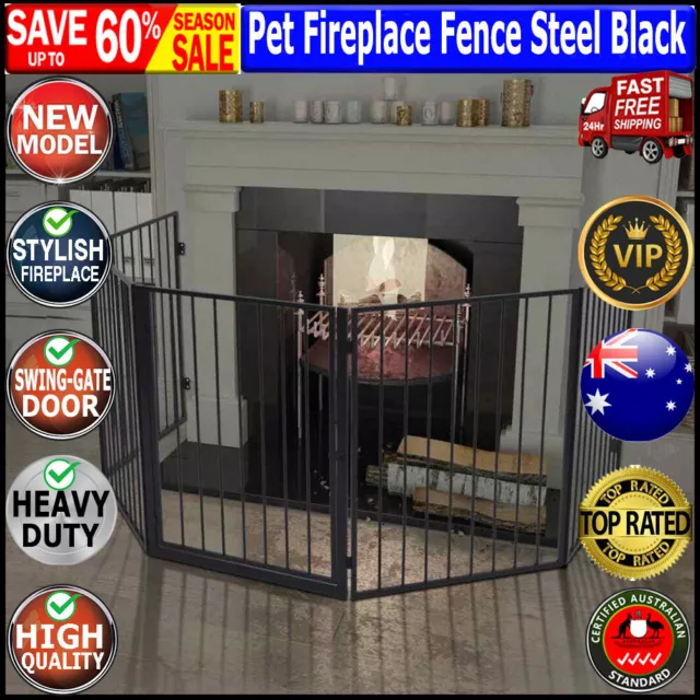 vidaXL Pet Fireplace Fence Steel Grill Stove Safe Barrier Gate Dog Cat Fireguard