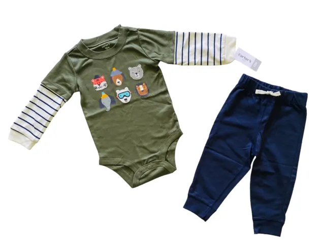 CARTER’S Baby Boy 12 M Green Blue 2-Piece Long Sleeve Bodysuit & Pants Set NWT