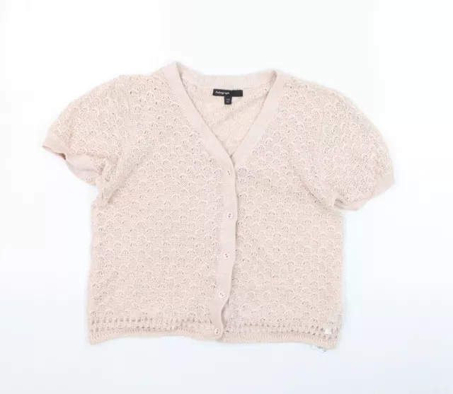 Marks and Spencer Girls Pink V-Neck Cotton Cardigan Jumper Size 11-12 Years Butt