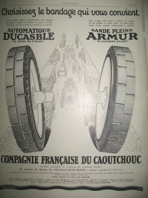 PUBLICITE DE PRESSE Cie FRANCAISE DU CAOUTCHOUC PNEU DUCASBLE FRENCH AD 1927