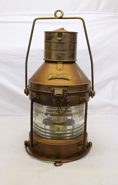Antique ANCHOR Oil Lamp Brass COPPER LANTERN Nautical Ship Boat ELECTRIFIED 19"