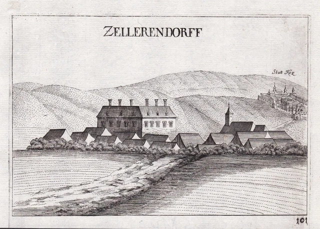 Zellerndorf Hollabrunn Vista Austria Incisione Stampa Antica Vischer 1672