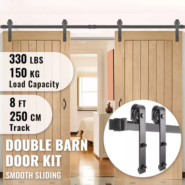 VEVOR 8 FT Barn Door Hardware Kit Barn Door Kit Carbon Steel for Double Doors