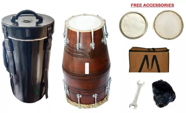 Dholak / Dholki Traditional Musical Instrument Nut & Bolt With Fiber Case