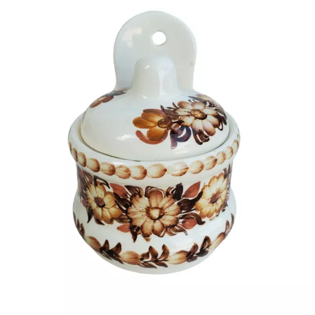 Kolo Fajans JANPOL Made In Poland Hand Painted Pottery Brown Floral Wall Jar