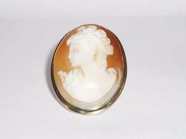 Antique Ladies Carved Shell Cameo Rolled ? Gold Pin Brooch Pendant Jewellery