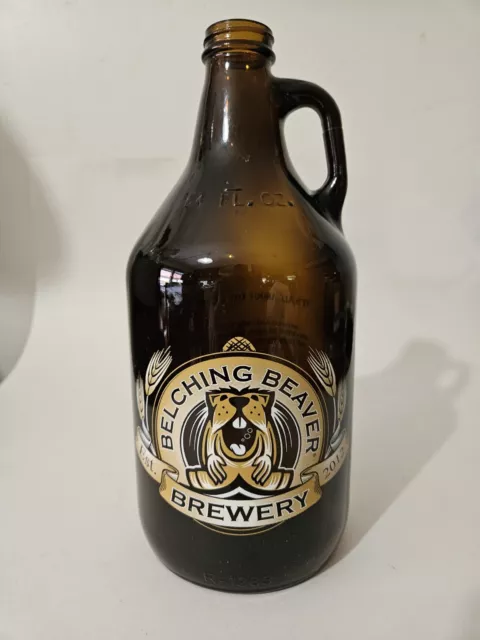 Belching Beaver Brewrey 64 oz. Growler/Jug Craft Beer Amber Empty Color Logo