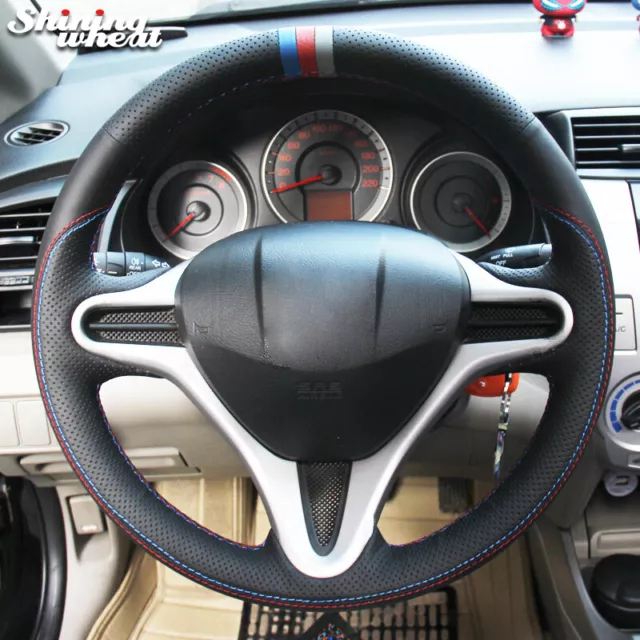 Black Leather Blue Red Gray Marker Car Steering Wheel Cover for Honda Fit City