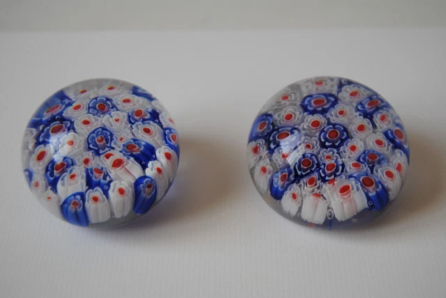 Lot X2 Presse Papier Boule Sulfure Millefiori 6X5 Cm Tbe Murano