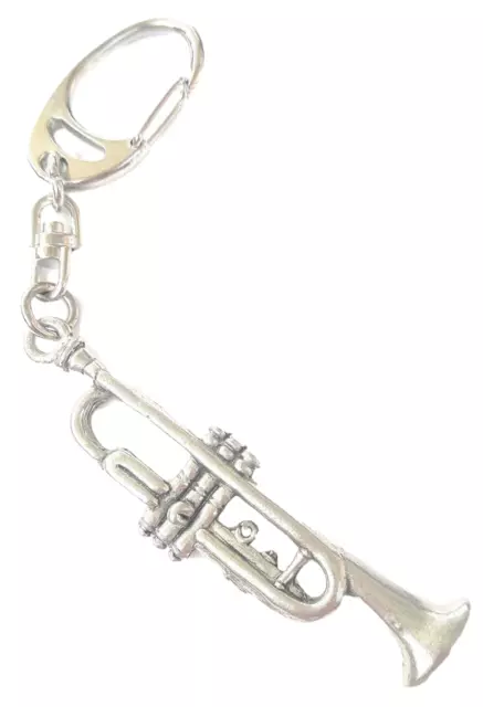 Trumpet Handcrafted from Solid Pewter In the UK Key Ring -PAG