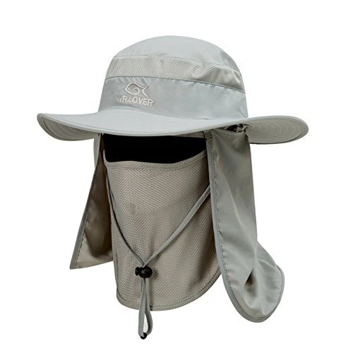 Outdoor UV Sun Protection Wide Brim Fishing Cap with Removable Flap Light Gray
