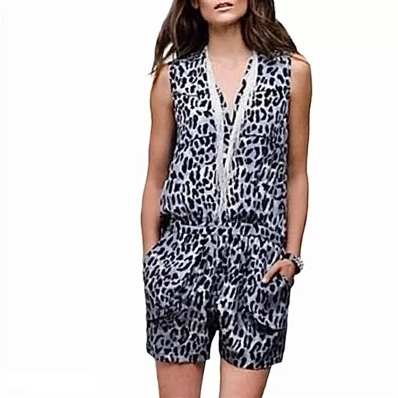 10 Crosby Derek Lam Intermix Womens Romper Size 2 Silk Sleeveless Animal Print