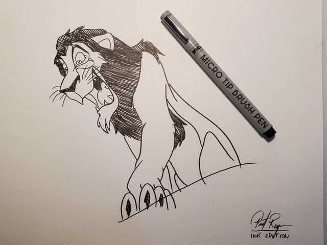 Disney The Lion King Scar animation INK and Marker Drawing/sketch signed