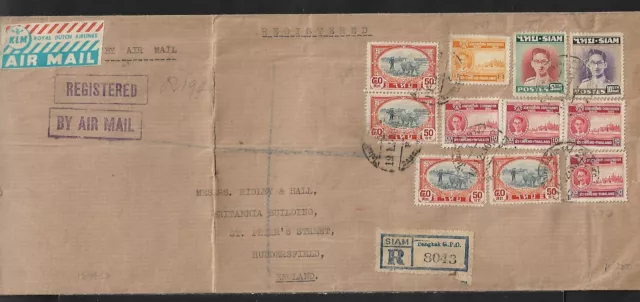 Siam Thailand To Uk Air Mail Multifraked Cover 1950