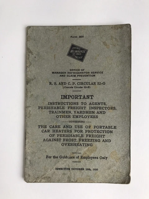 Chicago Milwaukee St.Paul & Pacific Railroad Form 2931 Booklet Employees