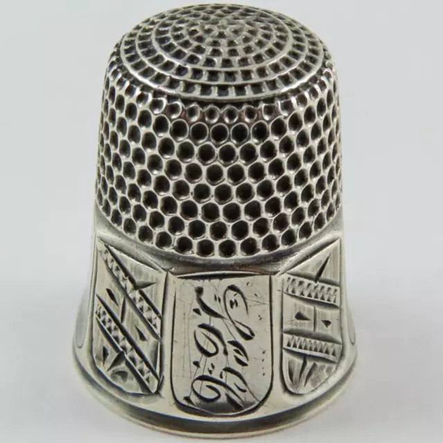 Antique Simons Bros. Shield Panel Size 9 Sterling Silver Sewing Thimble