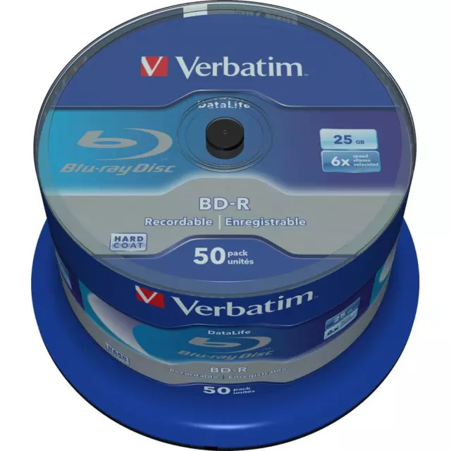 1x50 Verbatim BD-R Blu-Ray 25GB 6x Speed Datalife No-ID Cakebox