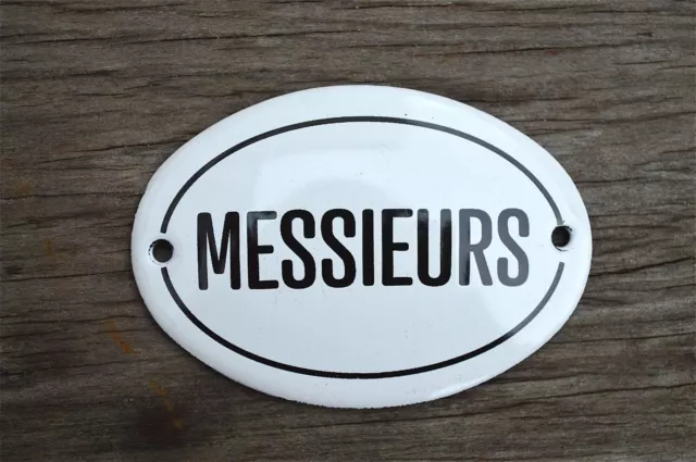 Small Antique Style Enamel Metal Messieurs Sign Door Plaque Mens Toilet Room