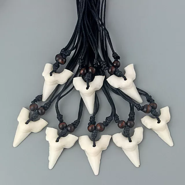 Wholesale 12Pcs White Faux Shark Tooth/Teeth Charm Pendant Necklace Adjustable