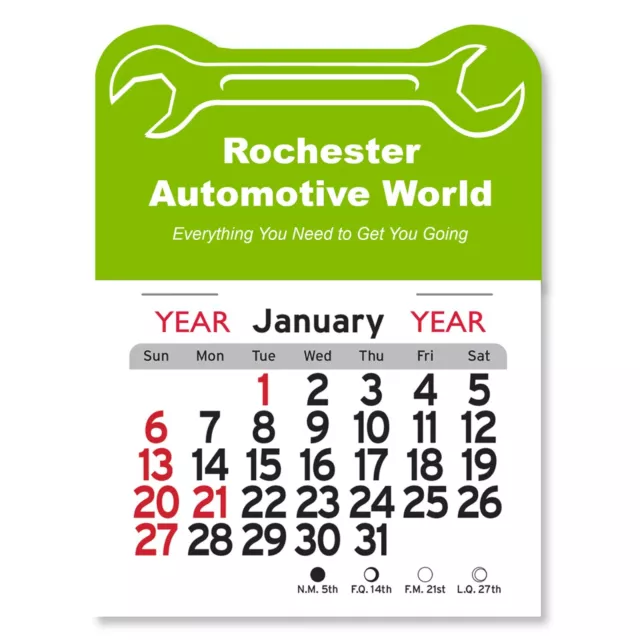 Custom Adhesive Peel-N-Stick Wrench USA Made Calendar Printed on 150 Calendars