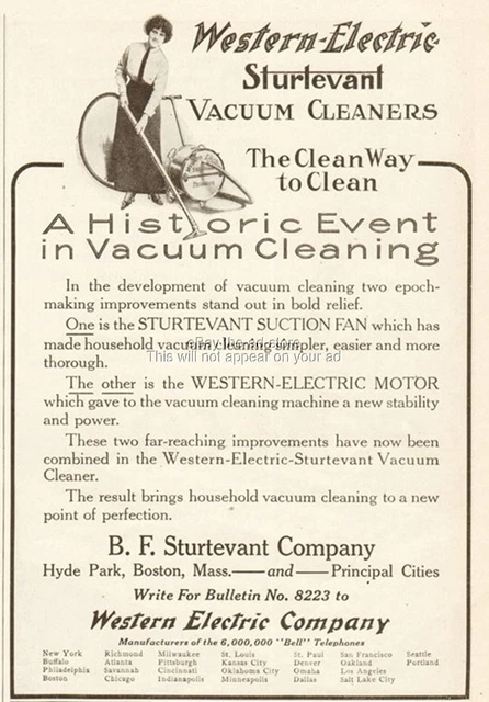 1912 B F Sturtevant Co Boston MA Antique Vacuum Cleaner Western Electric Ad