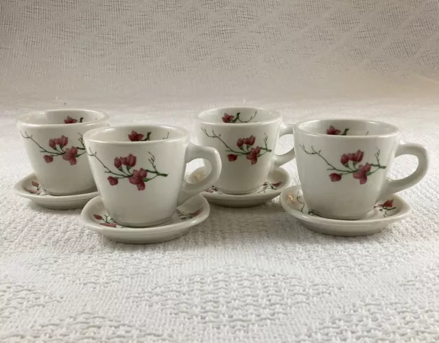 Syracuse China Teacups and Squared Saucers Pink Floral Restaurant Ware 8pc Set