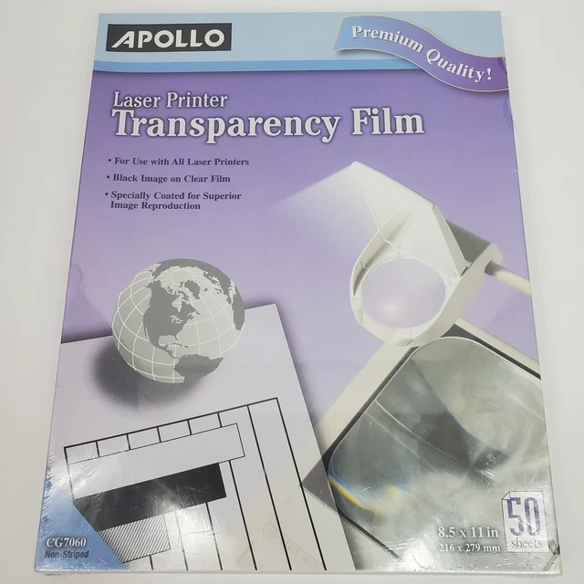 Apollo LASER PRINTER Transparency Film, 50 Sheets VCG7060E, Non Stripped 8.5x11