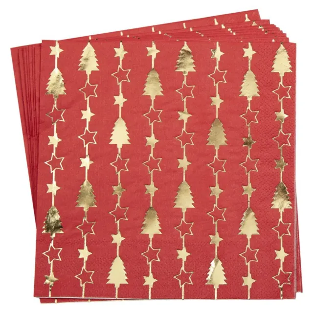Red Gold Foil Christmas Paper Napkins | Festive Tableware Partyware x 16