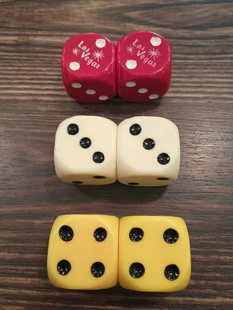 3 Pairs-Vintage Dice Large 1-1/2   Gambling Casino Plastic Souvenir 1960's