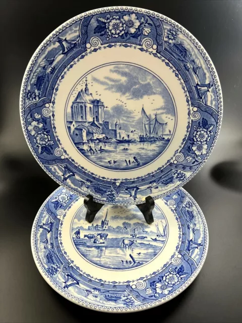 Set of 2 Boch Frère La Louviere Belgium Porcelain Blue NAVIRE Ship 10" Plate