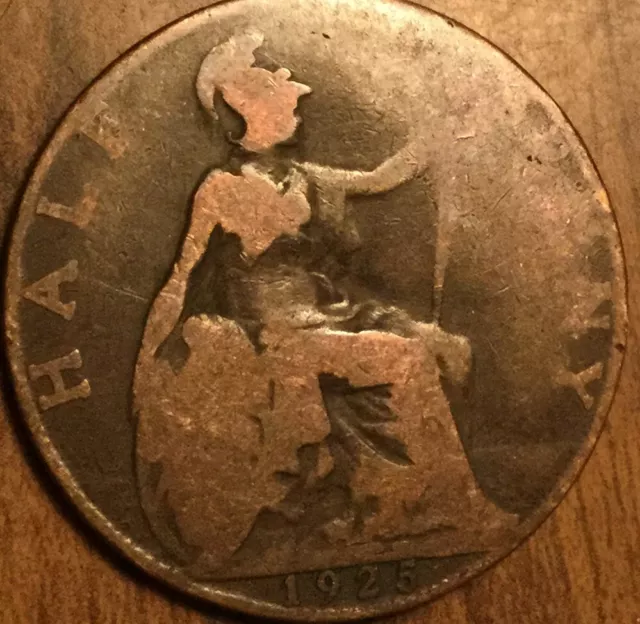 1925 Uk Gb Great Britain Half Penny Coin