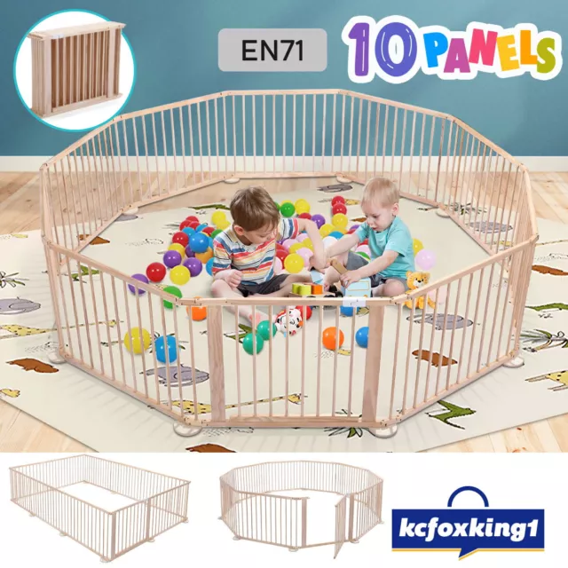 Kidbot Wooden Baby Playpen Foldable Fence Activity Centre Kids Outdoor Playard